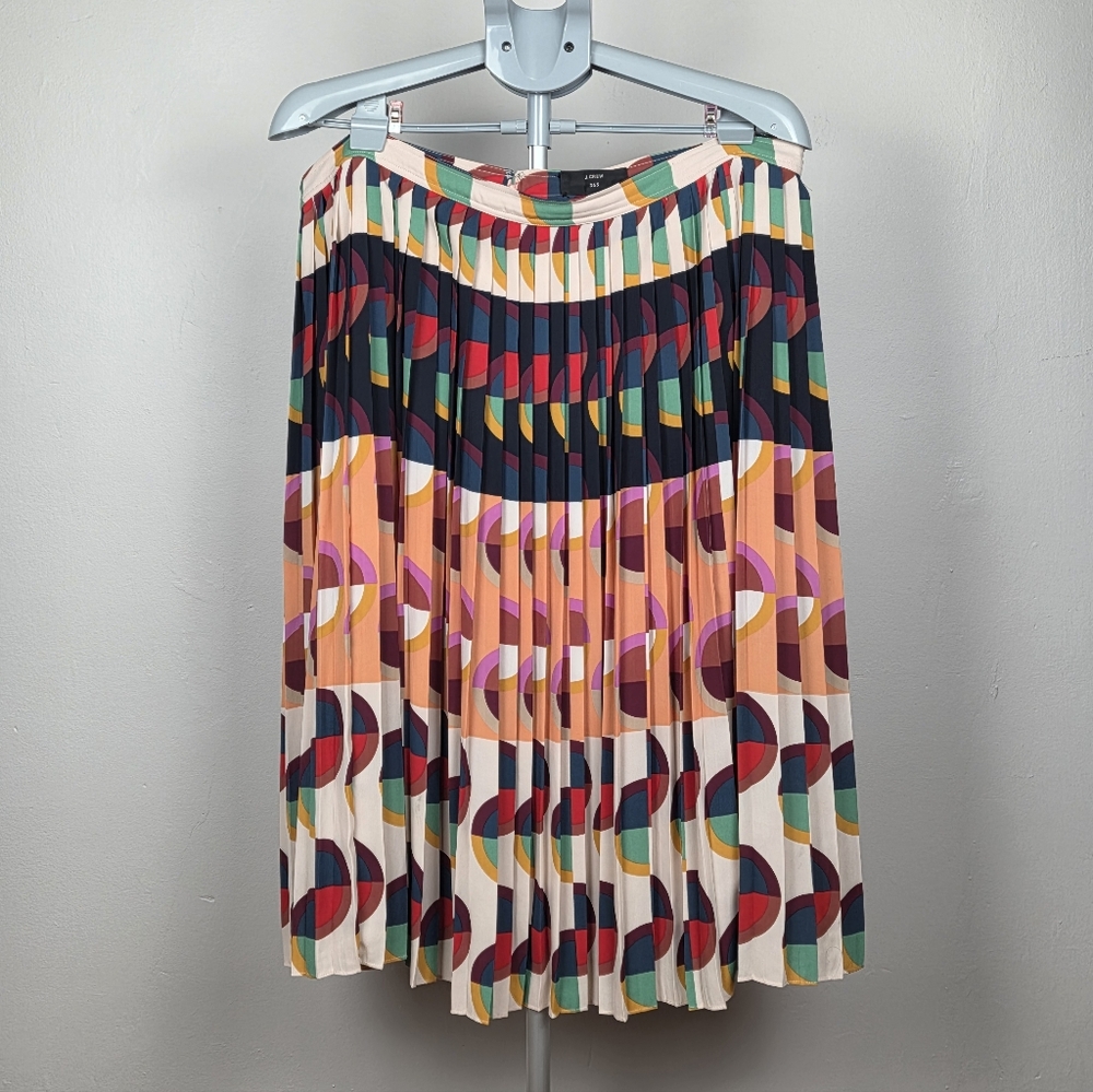 J. Crew Pleated Midi Skirt in Multi-Color Geometric Print